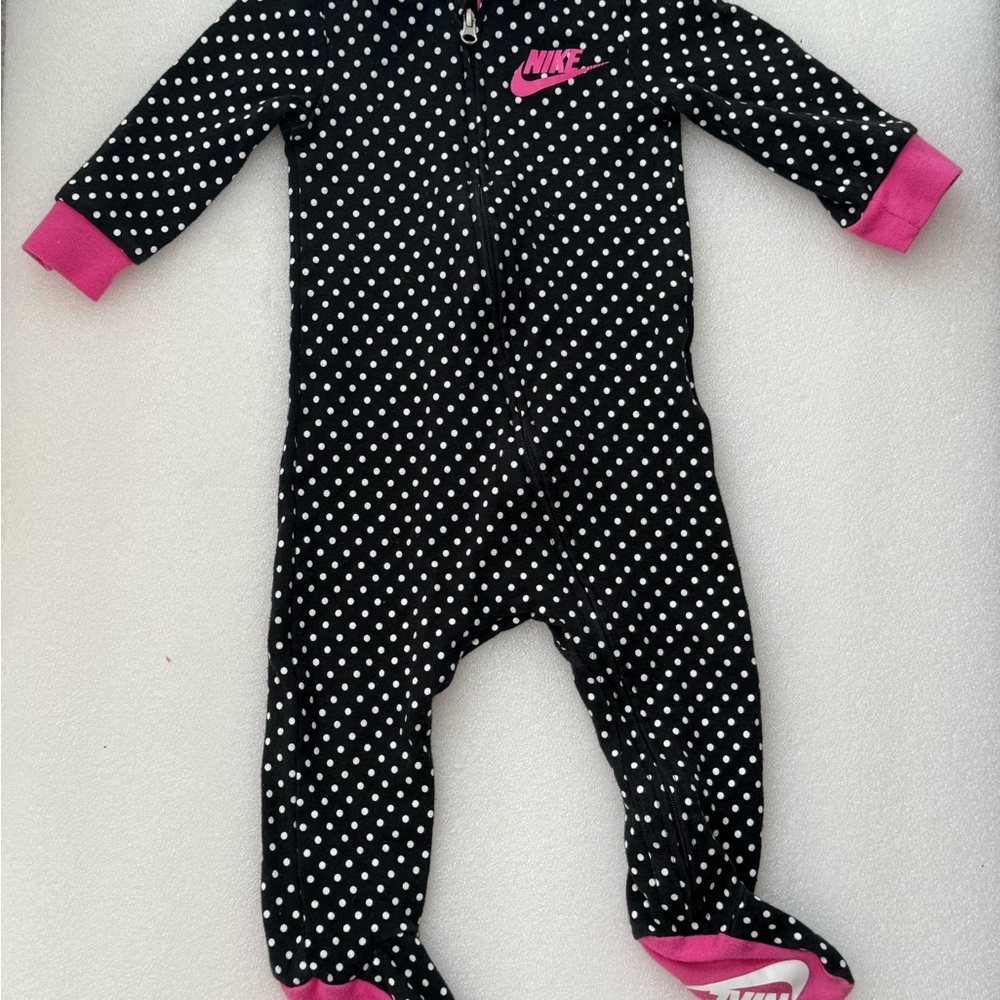 Nike Black and Pink Polka Dot Footie One Piece